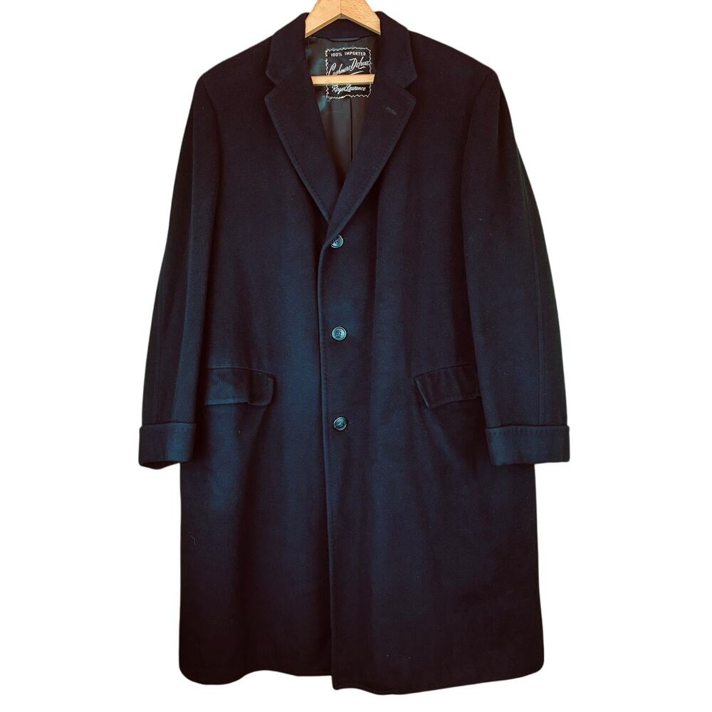 VTG 100% Imported Cashmere Overcoat Mens Black Cashmere Deluxe Roger Laurence
